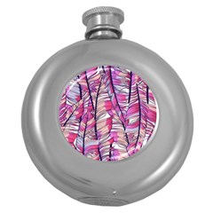 Beautiful-boho-seamless-pattern-with-pink-feathers Round Hip Flask (5 Oz) by Wegoenart