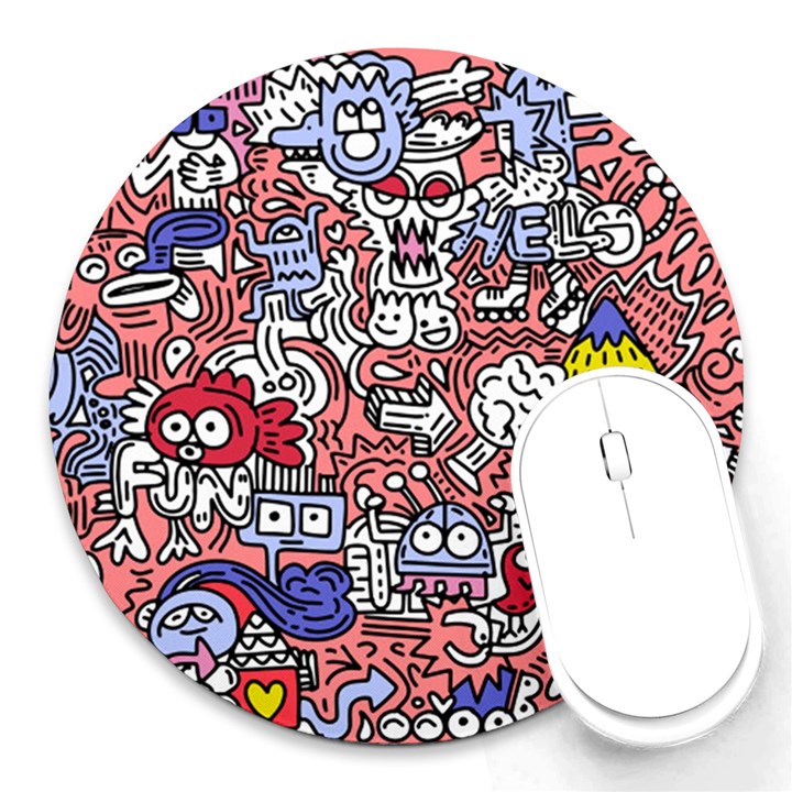 Hand-drawn-vector-illustration-doodle-funny-world-illustrator-line-tools-drawing-flat-design Round Mousepad