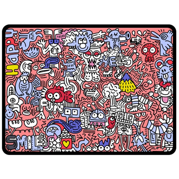 Hand-drawn-vector-illustration-doodle-funny-world-illustrator-line-tools-drawing-flat-design Double Sided Fleece Blanket (Large) 