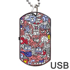 Hand-drawn-vector-illustration-doodle-funny-world-illustrator-line-tools-drawing-flat-design Dog Tag Usb Flash (two Sides) by Wegoenart