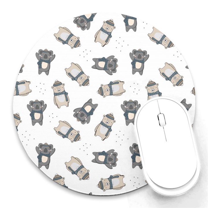 Cute Seamless Pattern With Koala Panda Bear Round Mousepad