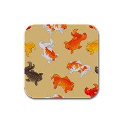 Gold Fish Seamless Pattern Background Rubber Square Coaster (4 pack)