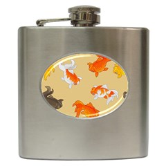 Gold Fish Seamless Pattern Background Hip Flask (6 oz)