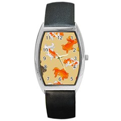 Gold Fish Seamless Pattern Background Barrel Style Metal Watch