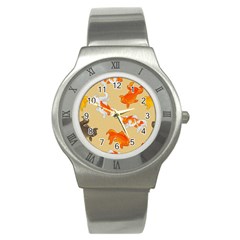 Gold Fish Seamless Pattern Background Stainless Steel Watch