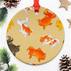 Gold Fish Seamless Pattern Background Round Ornament (Two Sides)