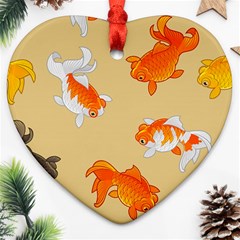 Gold Fish Seamless Pattern Background Heart Ornament (Two Sides)