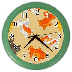 Gold Fish Seamless Pattern Background Color Wall Clock by Wegoenart