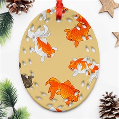 Gold Fish Seamless Pattern Background Oval Filigree Ornament (Two Sides)