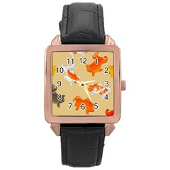 Gold Fish Seamless Pattern Background Rose Gold Leather Watch 