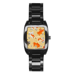 Gold Fish Seamless Pattern Background Stainless Steel Barrel Watch