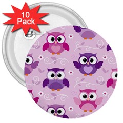 Seamless Cute Colourfull Owl Kids Pattern 3  Buttons (10 Pack)  by Wegoenart