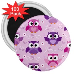 Seamless Cute Colourfull Owl Kids Pattern 3  Magnets (100 Pack) by Wegoenart