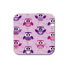 Seamless Cute Colourfull Owl Kids Pattern Rubber Square Coaster (4 Pack) by Wegoenart