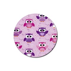 Seamless Cute Colourfull Owl Kids Pattern Rubber Coaster (round) by Wegoenart