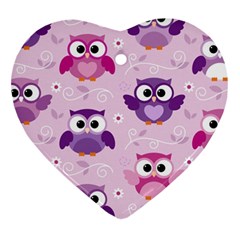 Seamless Cute Colourfull Owl Kids Pattern Heart Ornament (two Sides) by Wegoenart