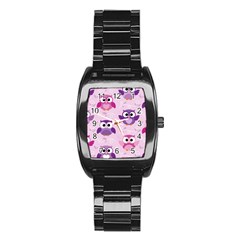 Seamless Cute Colourfull Owl Kids Pattern Stainless Steel Barrel Watch by Wegoenart