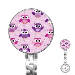 Seamless Cute Colourfull Owl Kids Pattern Stainless Steel Nurses Watch by Wegoenart