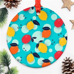 Pop Art Style Citrus Seamless Pattern Ornament (round) by Wegoenart