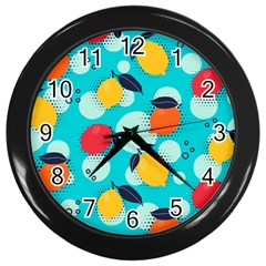 Pop Art Style Citrus Seamless Pattern Wall Clock (black) by Wegoenart