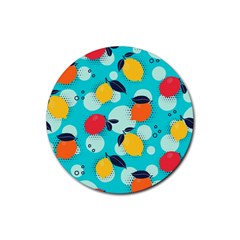 Pop Art Style Citrus Seamless Pattern Rubber Round Coaster (4 Pack) by Wegoenart