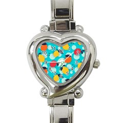 Pop Art Style Citrus Seamless Pattern Heart Italian Charm Watch by Wegoenart