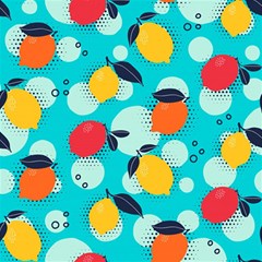 Pop Art Style Citrus Seamless Pattern Play Mat (square) by Wegoenart