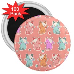 Cute Kawaii Kittens Seamless Pattern 3  Magnets (100 Pack) by Wegoenart