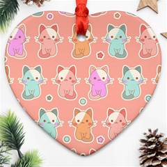 Cute Kawaii Kittens Seamless Pattern Heart Ornament (two Sides) by Wegoenart