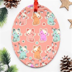 Cute Kawaii Kittens Seamless Pattern Ornament (oval Filigree) by Wegoenart