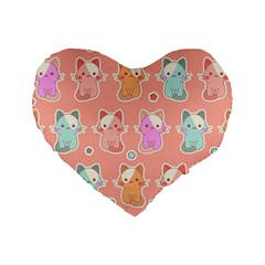 Cute Kawaii Kittens Seamless Pattern Standard 16  Premium Heart Shape Cushions by Wegoenart