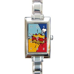 Pow Word Pop Art Style Expression Vector Rectangle Italian Charm Watch by Wegoenart