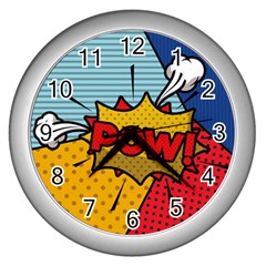 Pow Word Pop Art Style Expression Vector Wall Clock (silver) by Wegoenart