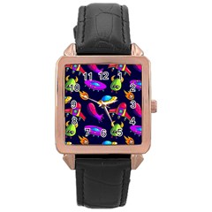 Space Pattern Rose Gold Leather Watch  by Wegoenart