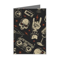 Grunge Seamless Pattern With Skulls Mini Greeting Card by Wegoenart