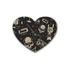 Grunge Seamless Pattern With Skulls Rubber Coaster (heart) by Wegoenart