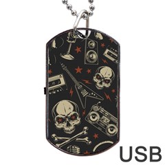 Grunge Seamless Pattern With Skulls Dog Tag Usb Flash (two Sides) by Wegoenart