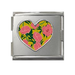 Pink Flower Seamless Pattern Mega Link Heart Italian Charm (18mm)