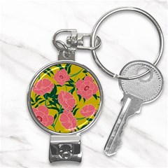 Pink Flower Seamless Pattern Nail Clippers Key Chain