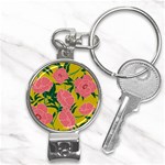 Pink Flower Seamless Pattern Nail Clippers Key Chain Front