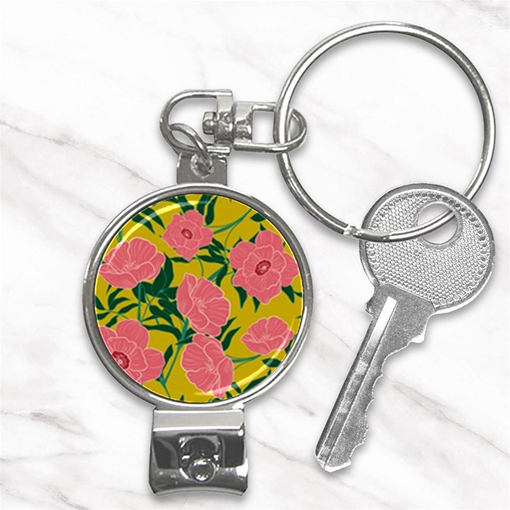 Pink Flower Seamless Pattern Nail Clippers Key Chain