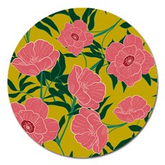 Pink Flower Seamless Pattern Magnet 5  (round) by Wegoenart