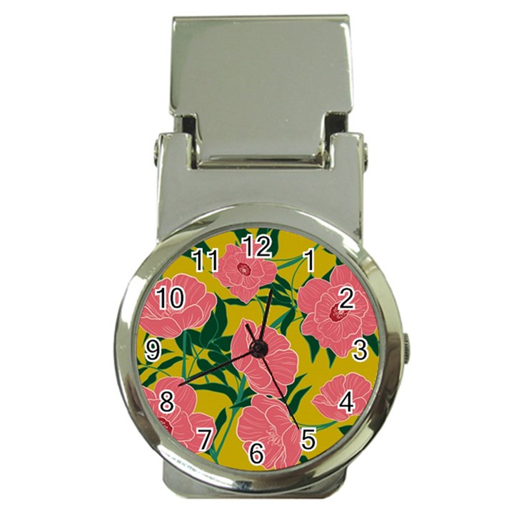 Pink Flower Seamless Pattern Money Clip Watches