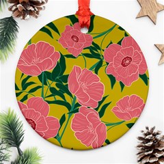 Pink Flower Seamless Pattern Round Ornament (two Sides) by Wegoenart