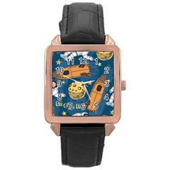 Missile Pattern Rose Gold Leather Watch  by Wegoenart