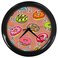 Doughnut Doodle Colorful Seamless Pattern Wall Clock (black) by Wegoenart