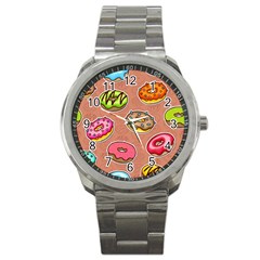 Doughnut Doodle Colorful Seamless Pattern Sport Metal Watch by Wegoenart