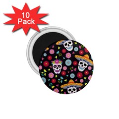 Day Dead Skull With Floral Ornament Flower Seamless Pattern 1 75  Magnets (10 Pack)  by Wegoenart