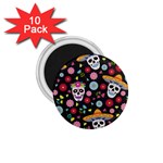 Day Dead Skull With Floral Ornament Flower Seamless Pattern 1.75  Magnets (10 pack)  Front