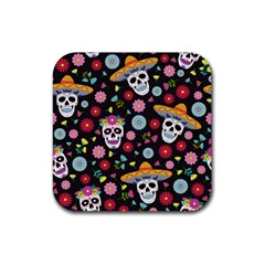 Day Dead Skull With Floral Ornament Flower Seamless Pattern Rubber Coaster (square) by Wegoenart